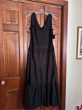 Cynthia Rowley Twofer Mixed Media Classic Black Maxi Dress Knit Flounce NWT L